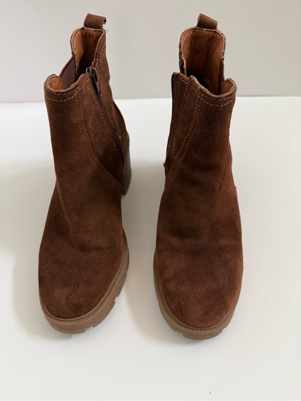 Lucky Brand Brown Suede Ankle Booties with Side Zip